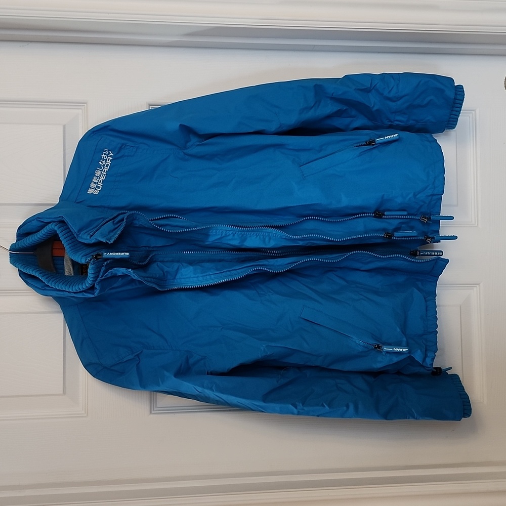 Superdry Windcheater Jacket Sky Blue 3 Zip Closure Jacket. Women's size L.